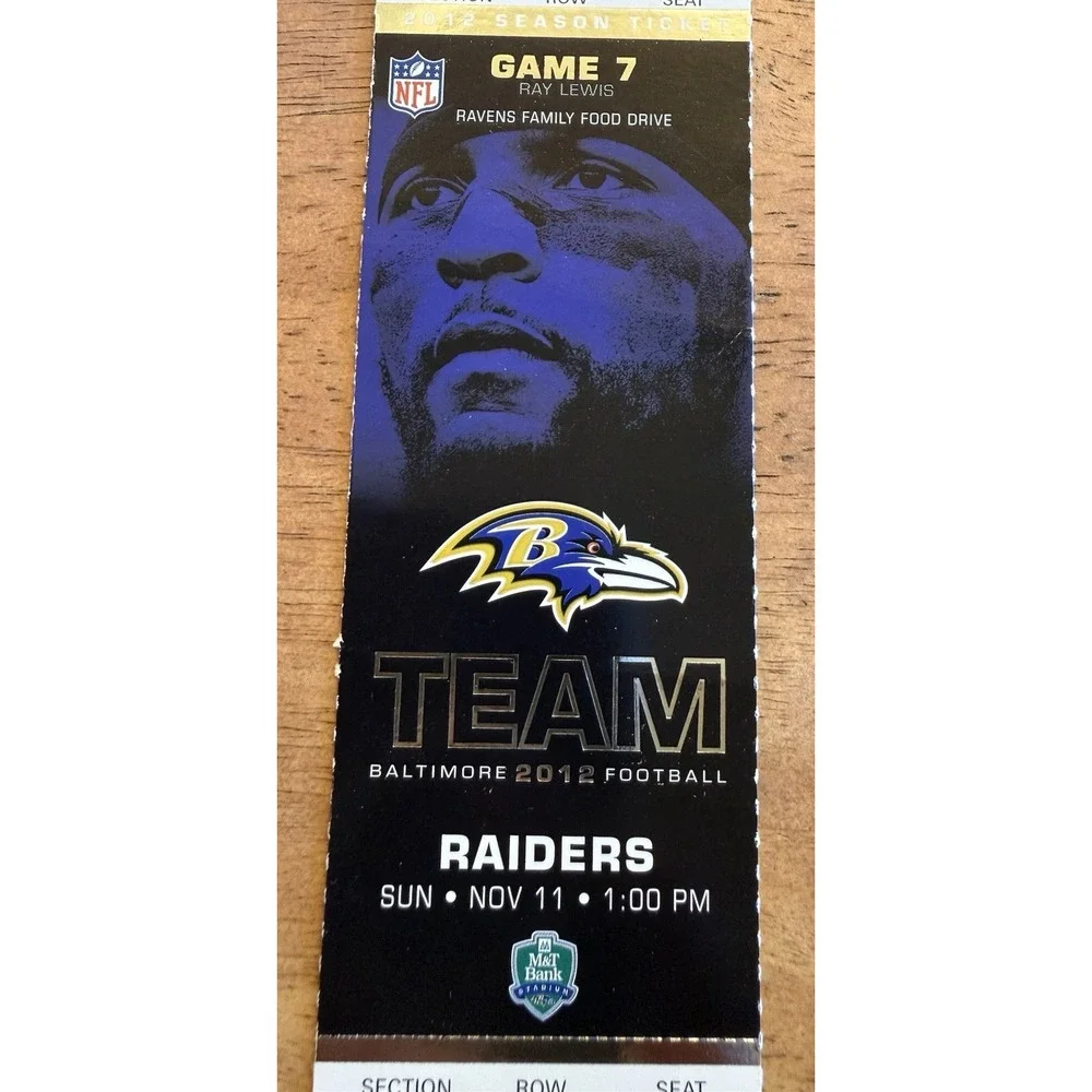 Baltimore Ravens v  Raiders Stub Ray Lewis Picture 11/11/12 Super Bowl Year